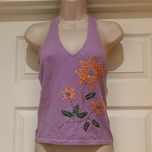 EUC Floral Embellished Purple Halter Top Size M